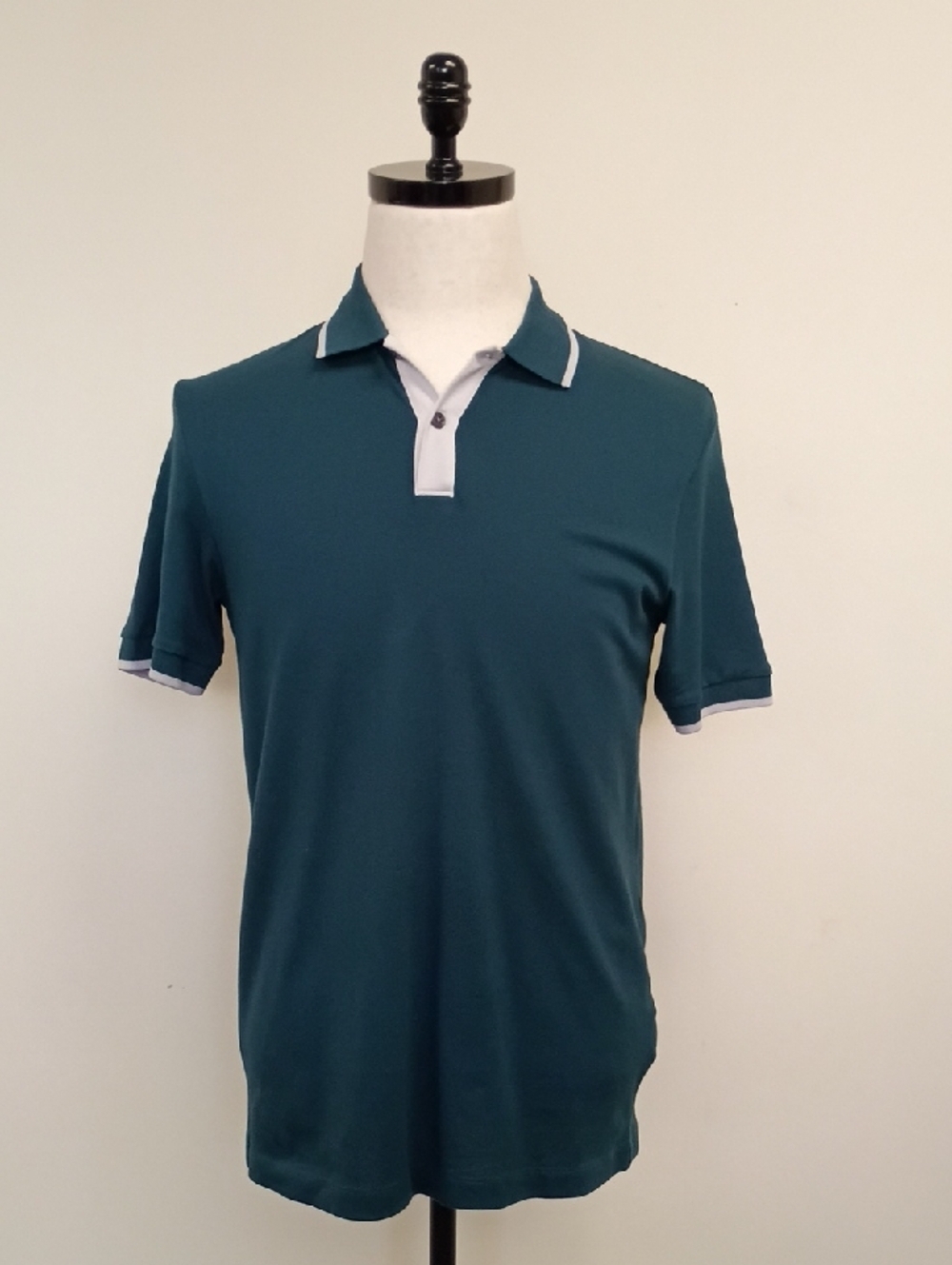 Theory Polo Shirt Teal Short Sleeve Contrast Trim Knit Minimal Size XSmall
